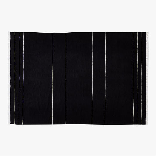 Mieta Handwoven Black Stripe New Zealand Wool Area Rug 6'x9'