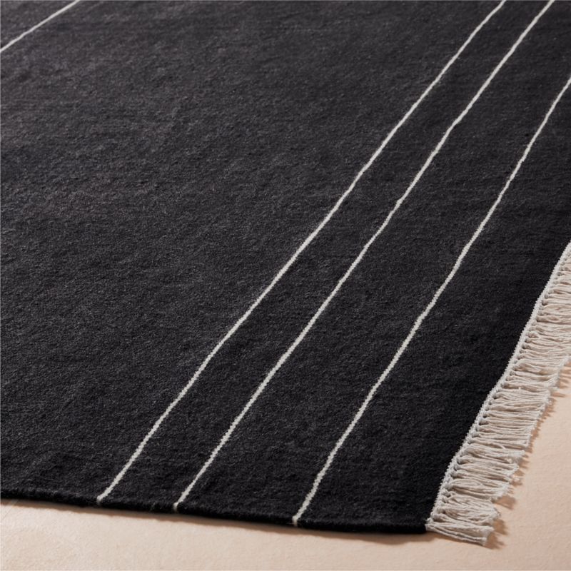 Mieta Handwoven Black Stripe New Zealand Wool Rug Swatch 12"x12" - image 2 of 4