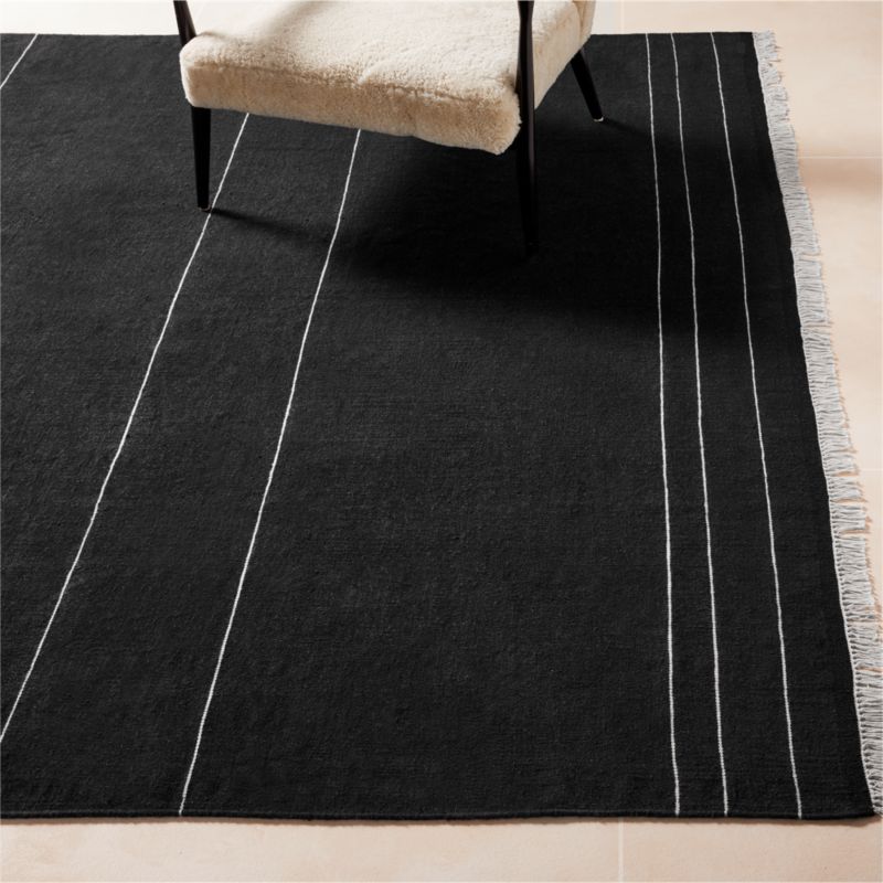 Mieta Handwoven Black Stripe New Zealand Wool Area Rug 9'x12' - image 2 of 4