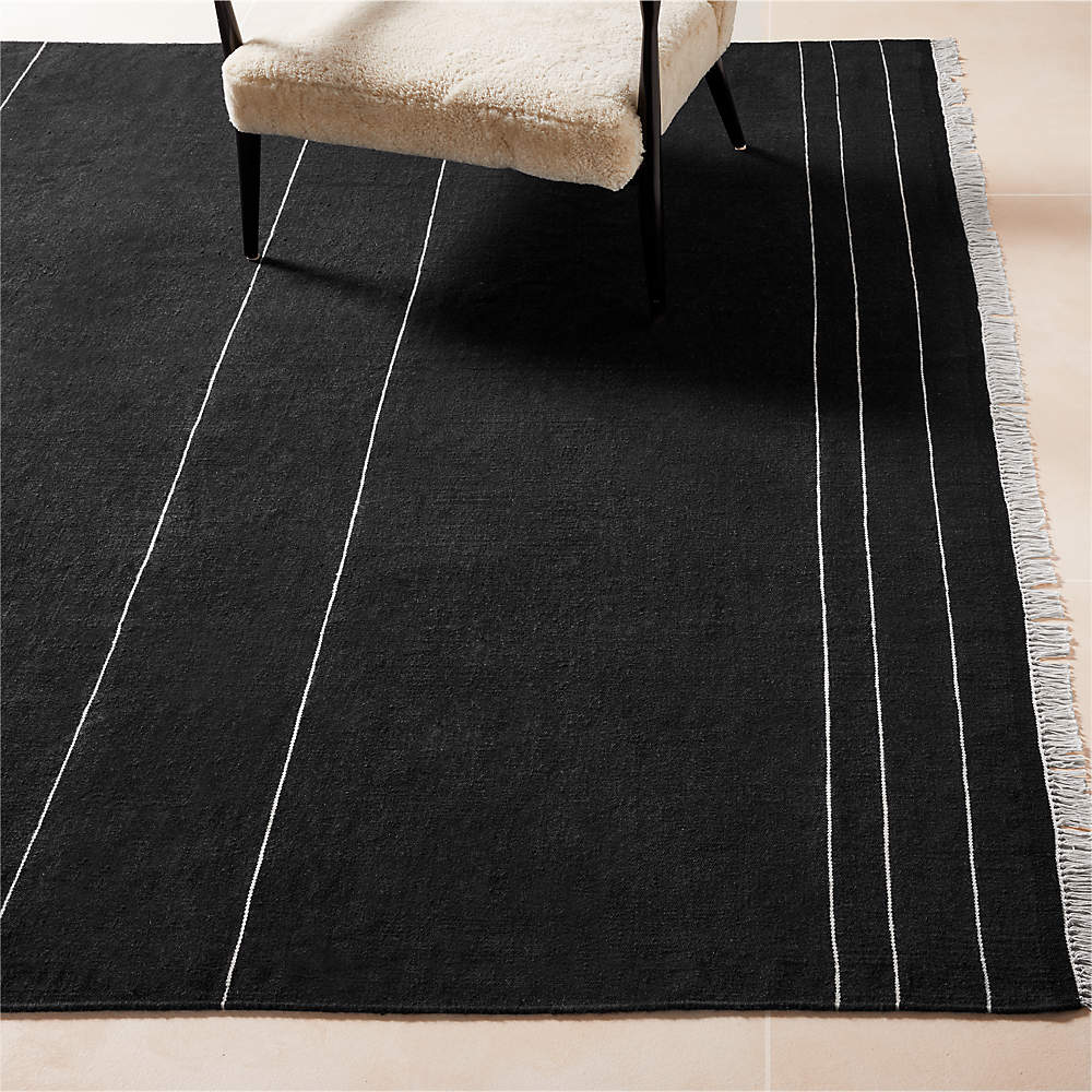 Mieta Black Stripe Handwoven New Zealand Wool Area Rug 8'x10