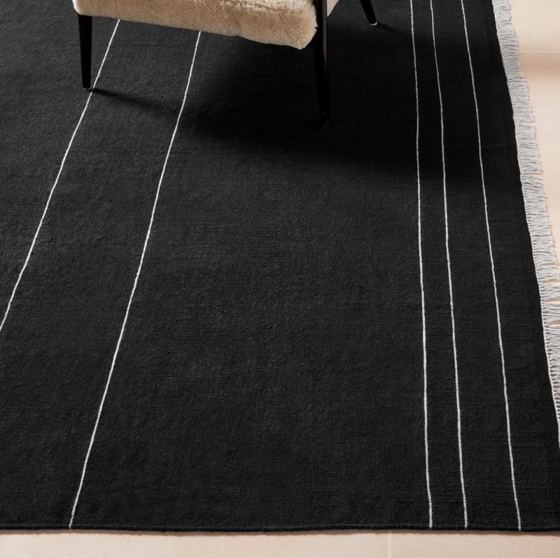 Mieta Handwoven Black Stripe New Zealand Wool Rug Swatch 12"x12" - image 3 of 4