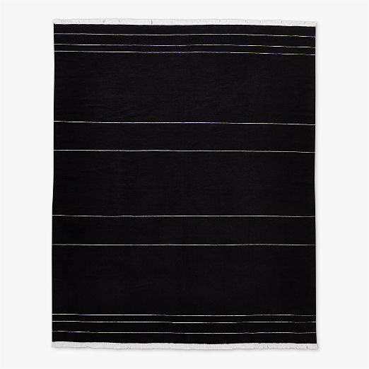 Mieta Handwoven Black Stripe New Zealand Wool Area Rug 5'x8'