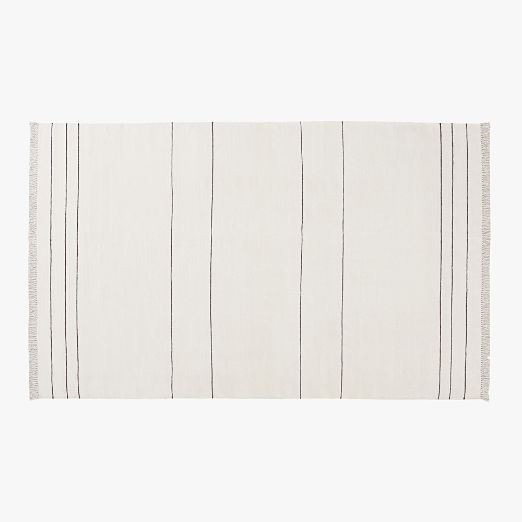 Mieta Handwoven Warm White Stripe New Zealand Wool Area Rug 5'x8'