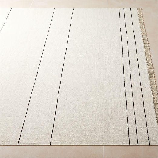 Mieta Warm White Stripe Handwoven New Zealand Wool Area Rug