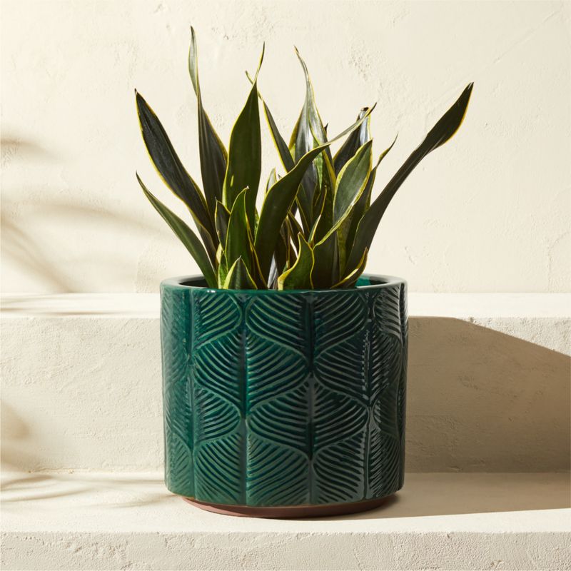 View Mina Round Dark Green Reactive Glazed Indoor/Outdoor Planter Medium details