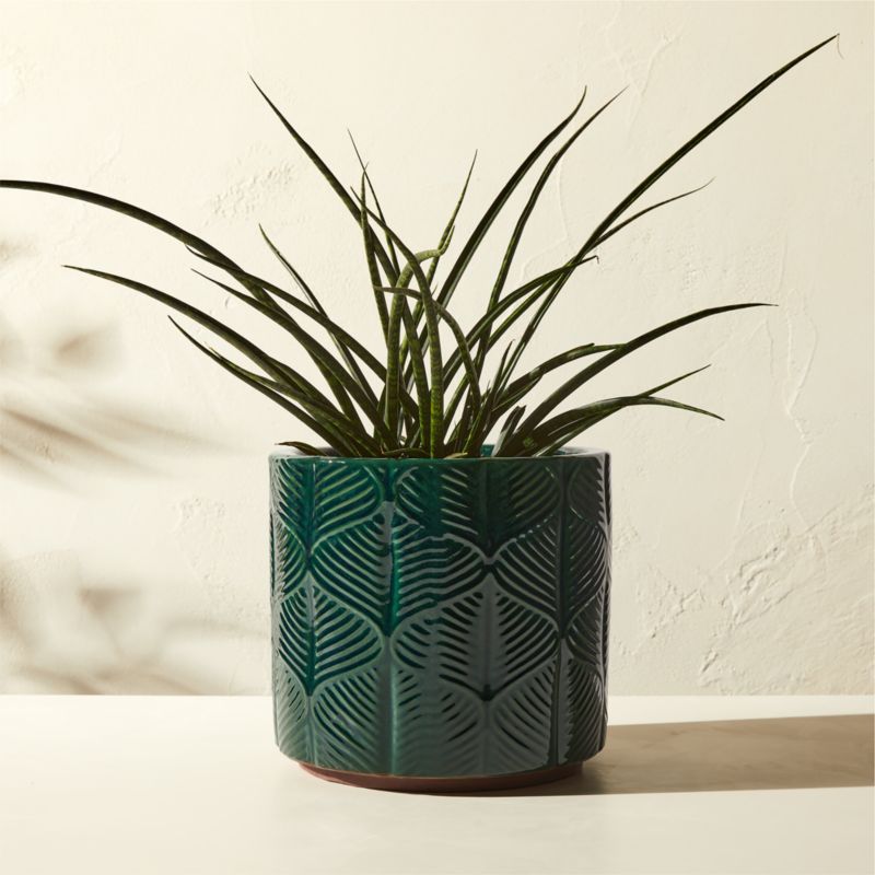 View Mina Round Dark Green Reactive Glazed Indoor/Outdoor Planter Small details