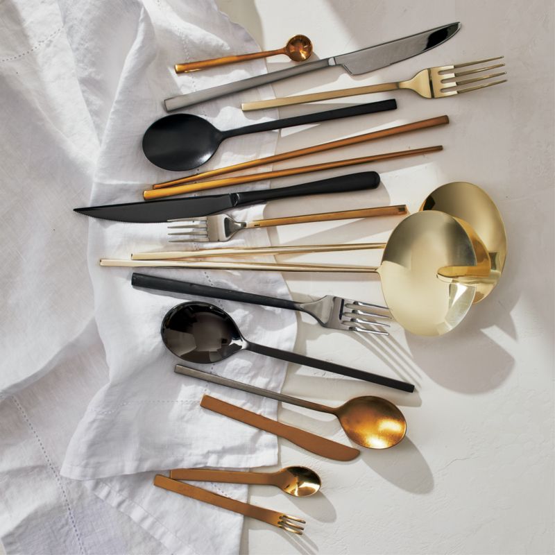 CB2 - January Catalog 2019 - 20-Piece Stiletto Brushed Black Flatware Set