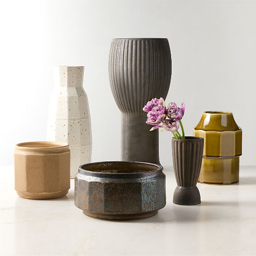 Miramar Paneled Ceramic Planters with Reactive Glaze