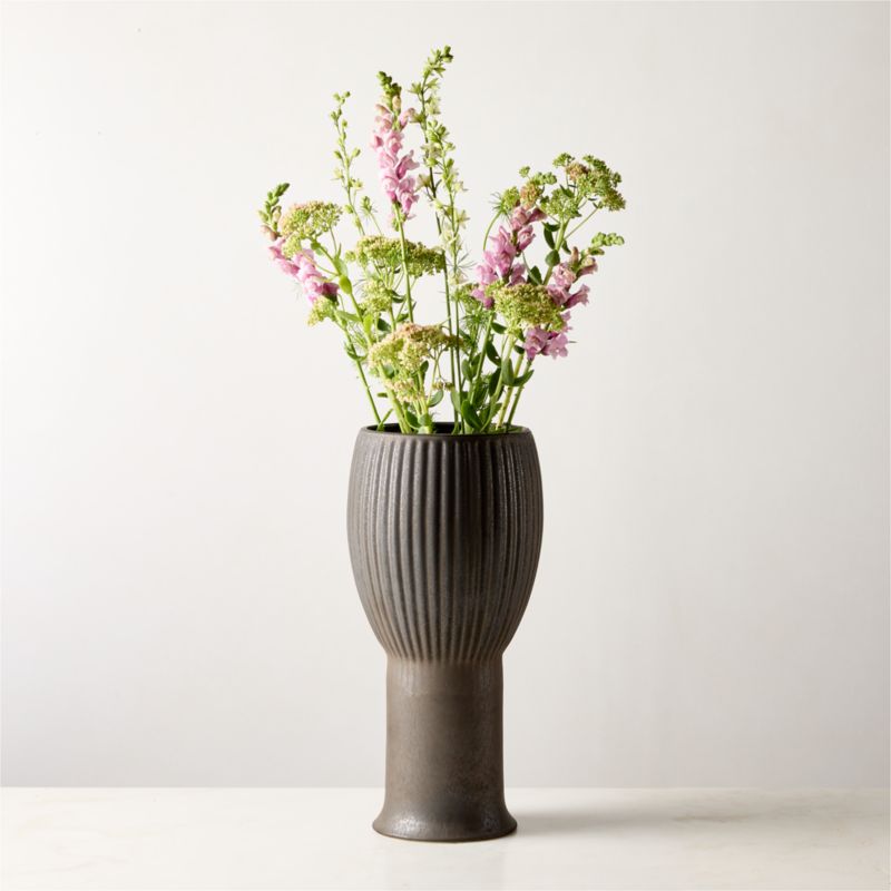 Miramar Fluted Black Ceramic Vase Large - image 0 of 3