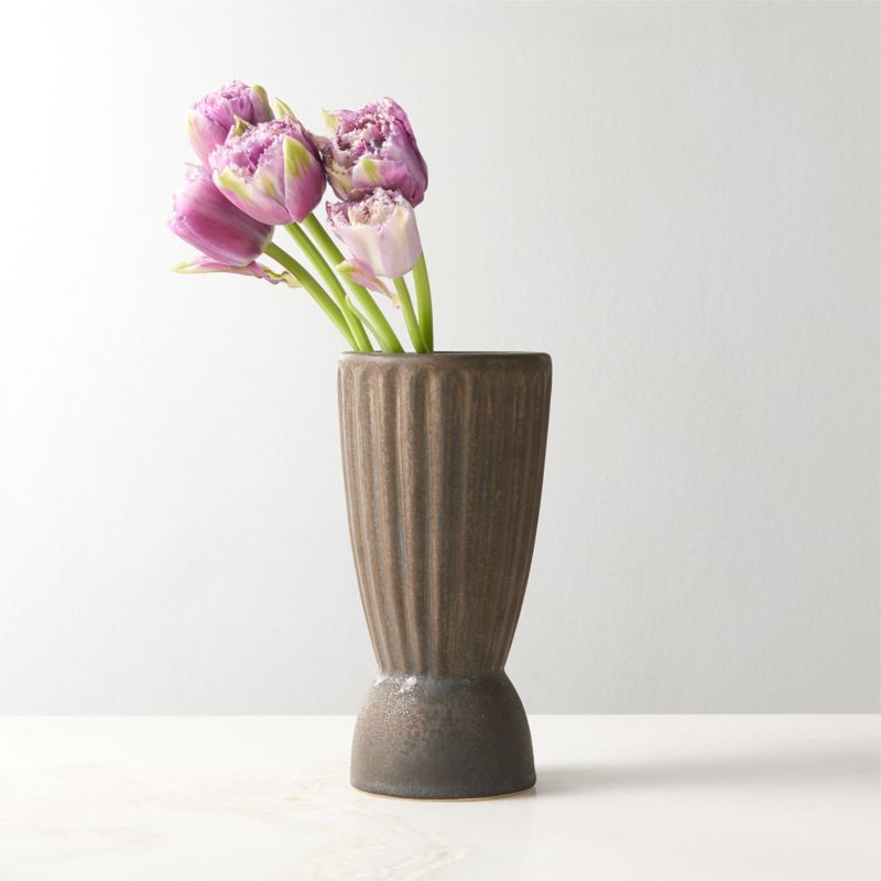 View Miramar Fluted Dark Brown Ceramic Vase Small details