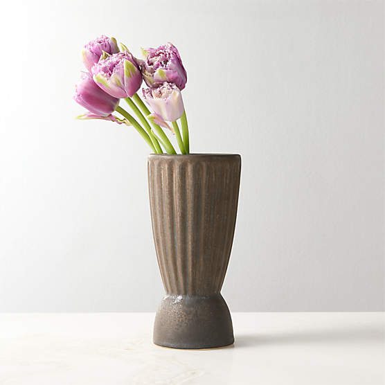 Miramar Fluted Dark Brown Ceramic Vase Small