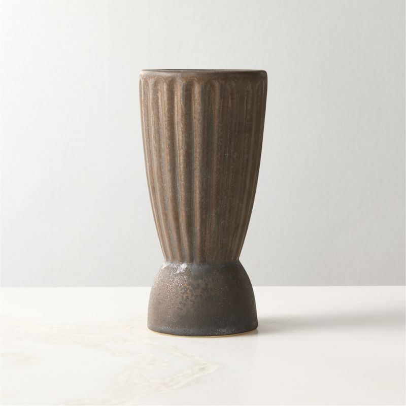 Miramar Fluted Dark Brown Ceramic Vase Small - image 1 of 7