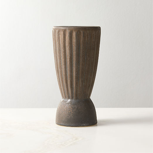 Miramar Fluted Dark Brown Ceramic Vase Small