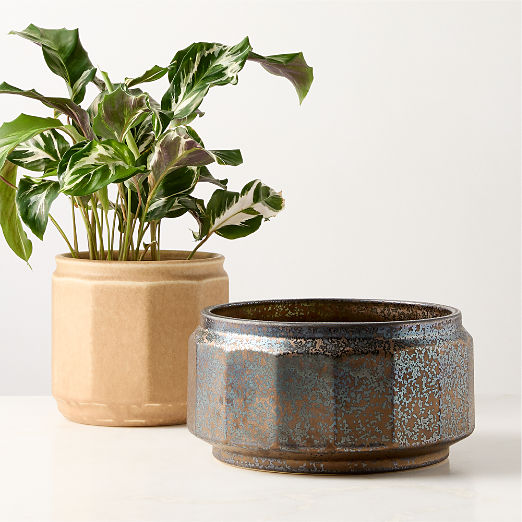 Miramar Paneled Beige Ceramic Planter with Reactive Glaze