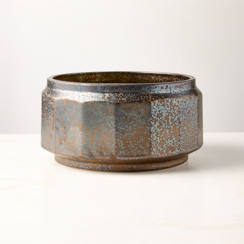 Miramar Paneled Dark Brown Ceramic Planter with Reactive Glaze - image 2 of 4