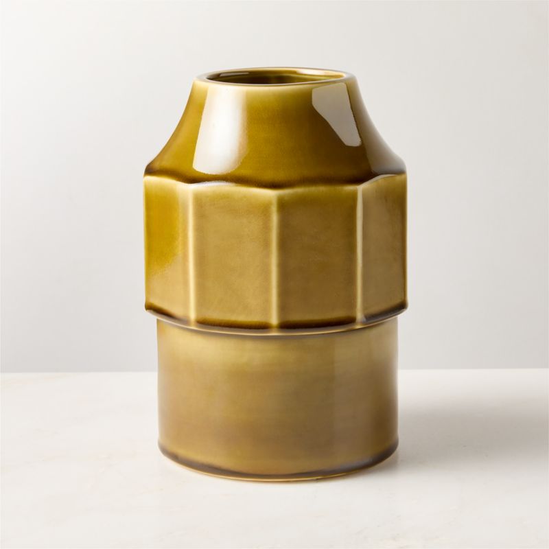 Miramar Paneled Olive Ceramic Vase with Reactive Glaze - image 1 of 3