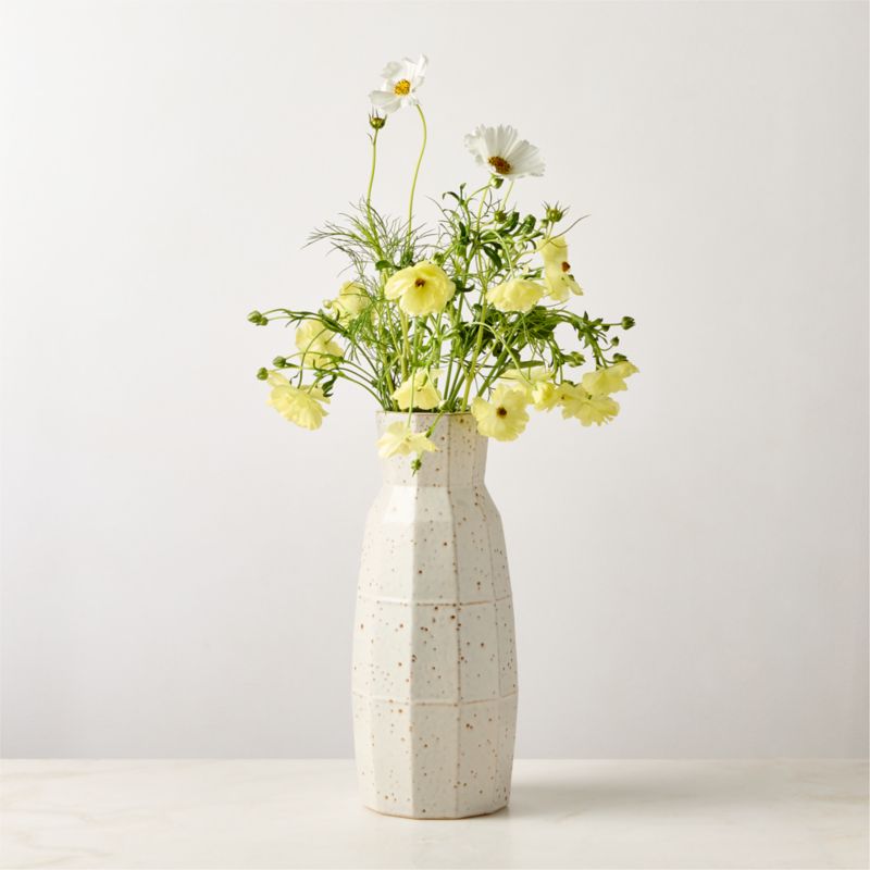 View Miramar Paneled White Ceramic Vase with Reactive Glaze details
