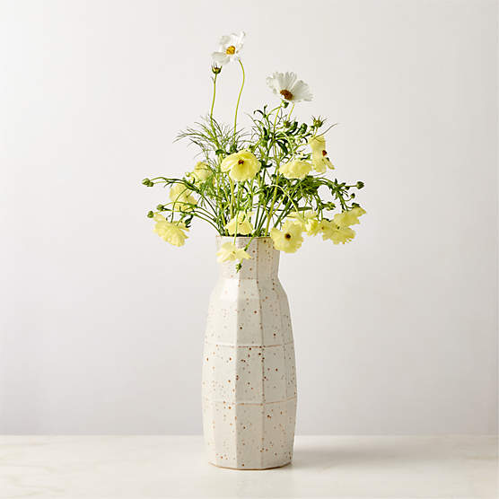 Miramar Paneled White Ceramic Vase with Reactive Glaze