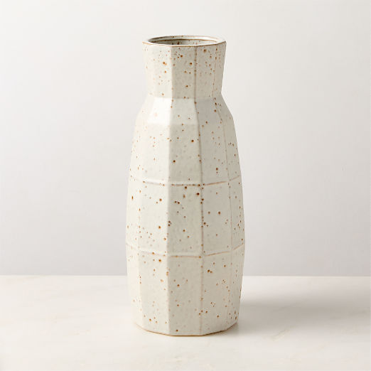 Miramar Paneled White Ceramic Vase with Reactive Glaze