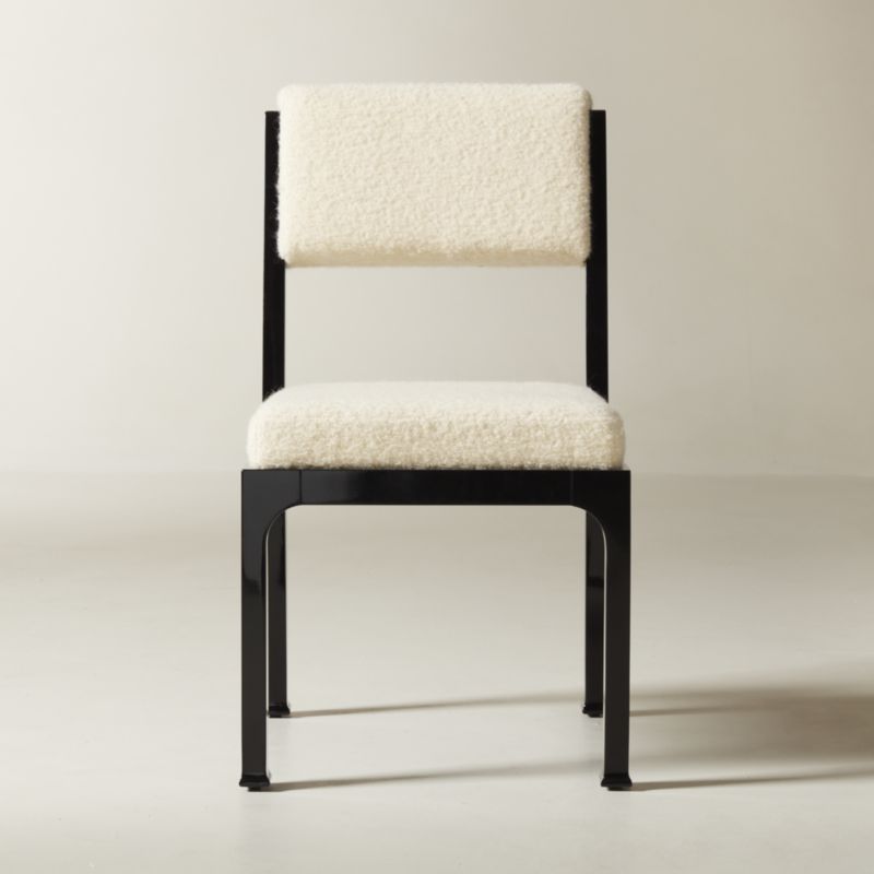 Mireille Lacquered Wood and Ivory Boucle Upholstered Armless Dining Chair by goop - image 0 of 10