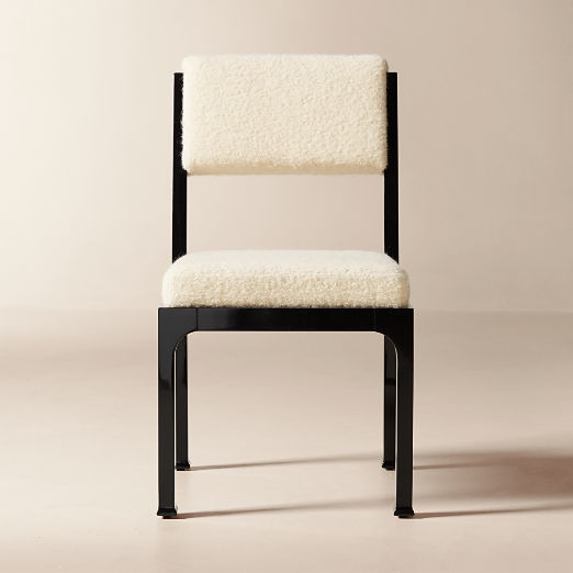Mireille Lacquered Wood and Ivory Boucle Upholstered Armless Dining Chair by goop