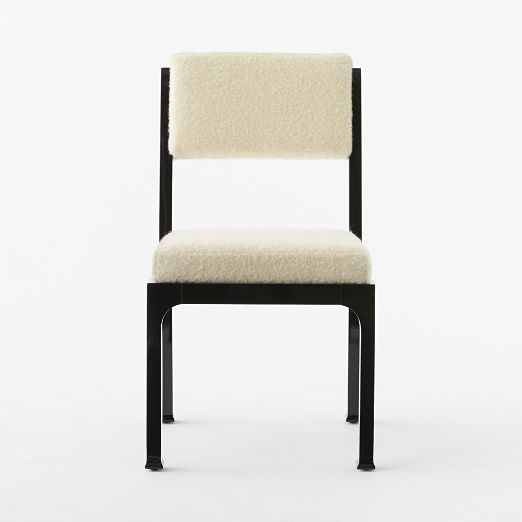 Mireille Lacquered Wood and Ivory Boucle Upholstered Armless Dining Chair by goop