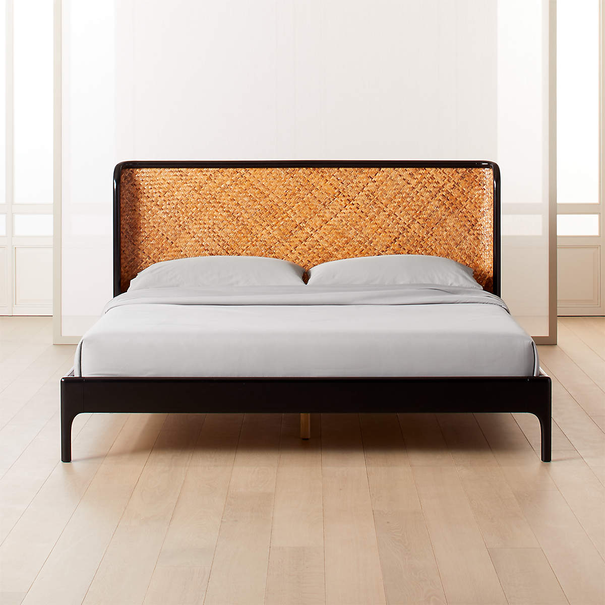 Miri Black and Rattan Modern King Bed CB2
