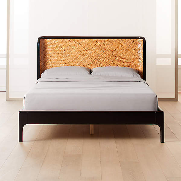 Miri Black And Rattan Queen Bed, White Rattan Queen Bed Frame