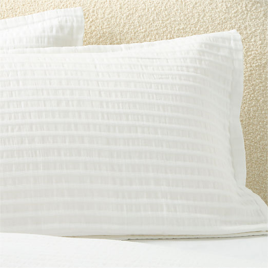 Mitra Organic Cotton Ribbed Jacquard White King Pillow Shams Set of 2
