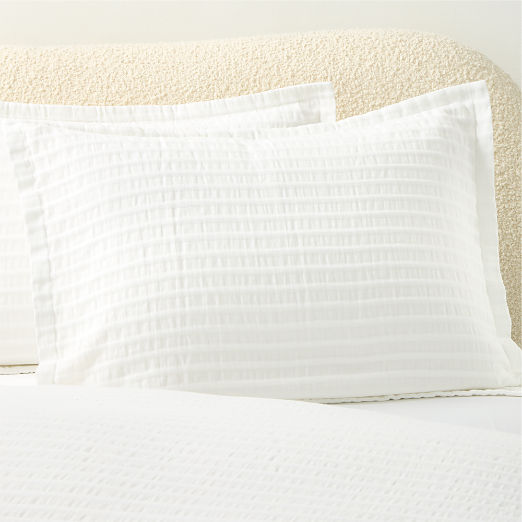 Mitra Organic Cotton Ribbed Jacquard White Standard Pillow Shams Set of 2