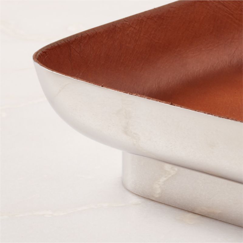 Mitri Stainless Steel and Brown Leather Decorative Tray - image 2 of 7