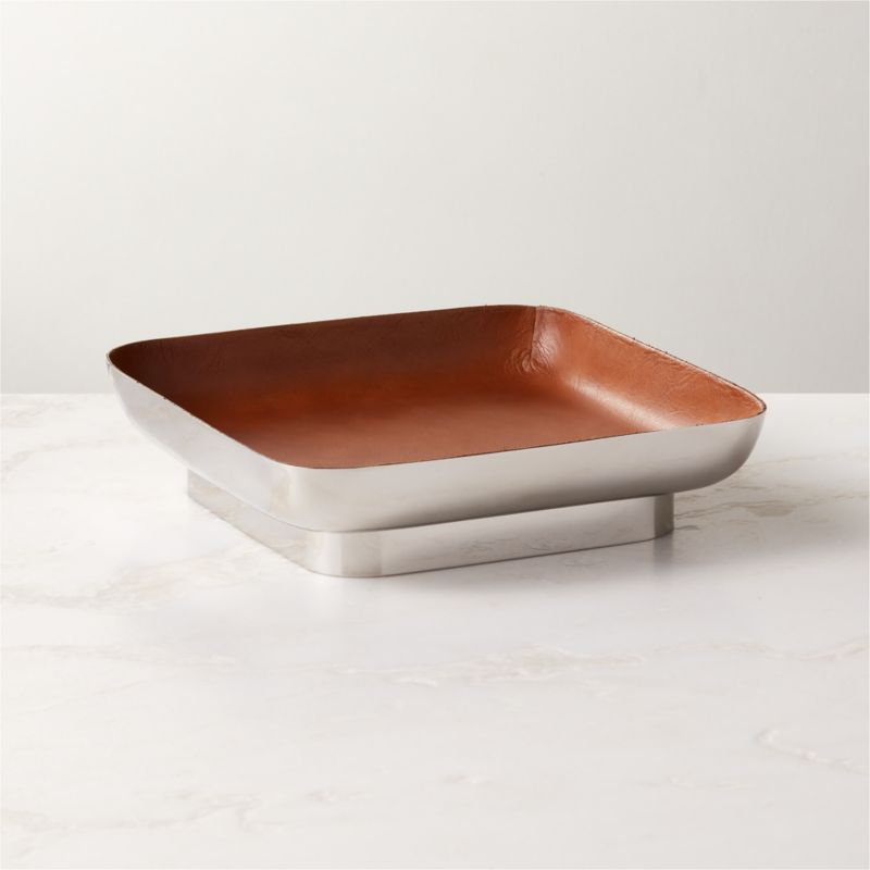 View Mitri Stainless Steel and Brown Leather Decorative Tray details