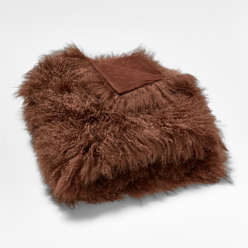 Mongolian Brown Sheepskin Fur Throw Blanket - image 2 of 6