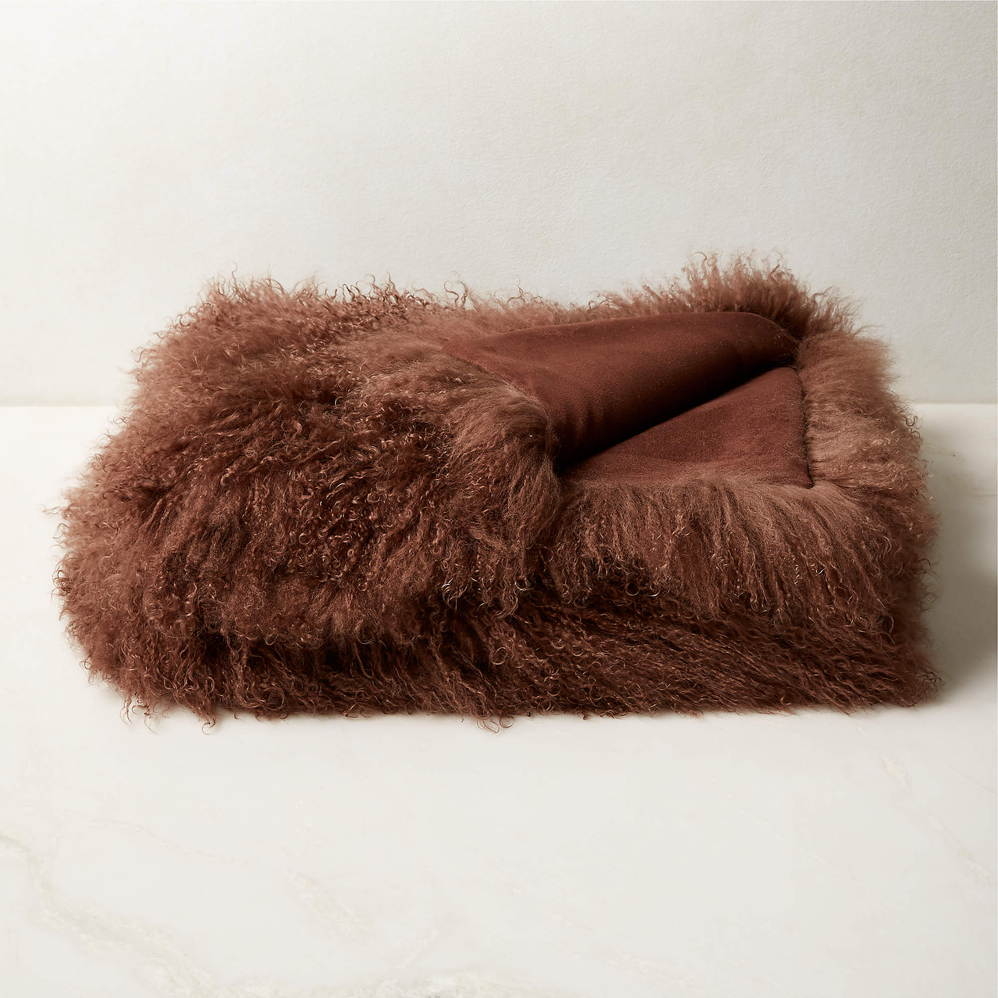 Mongolian Brown Sheepskin Fur Throw Blanket + Reviews CB2
