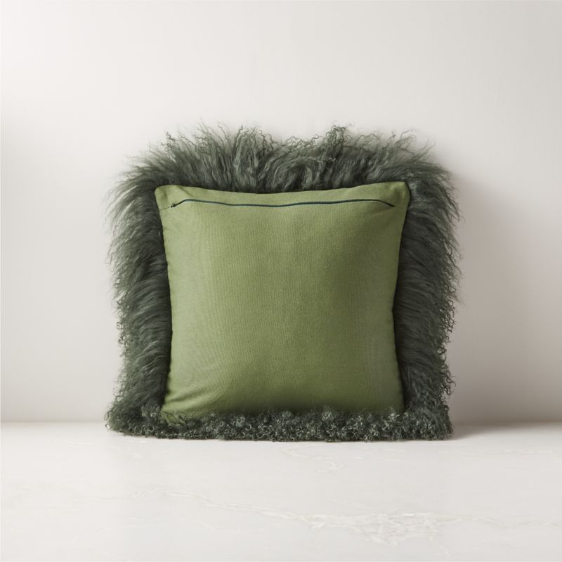 Mongolian Green Fur Modern Throw Pillow with Feather Down Insert 16 Reviews CB2