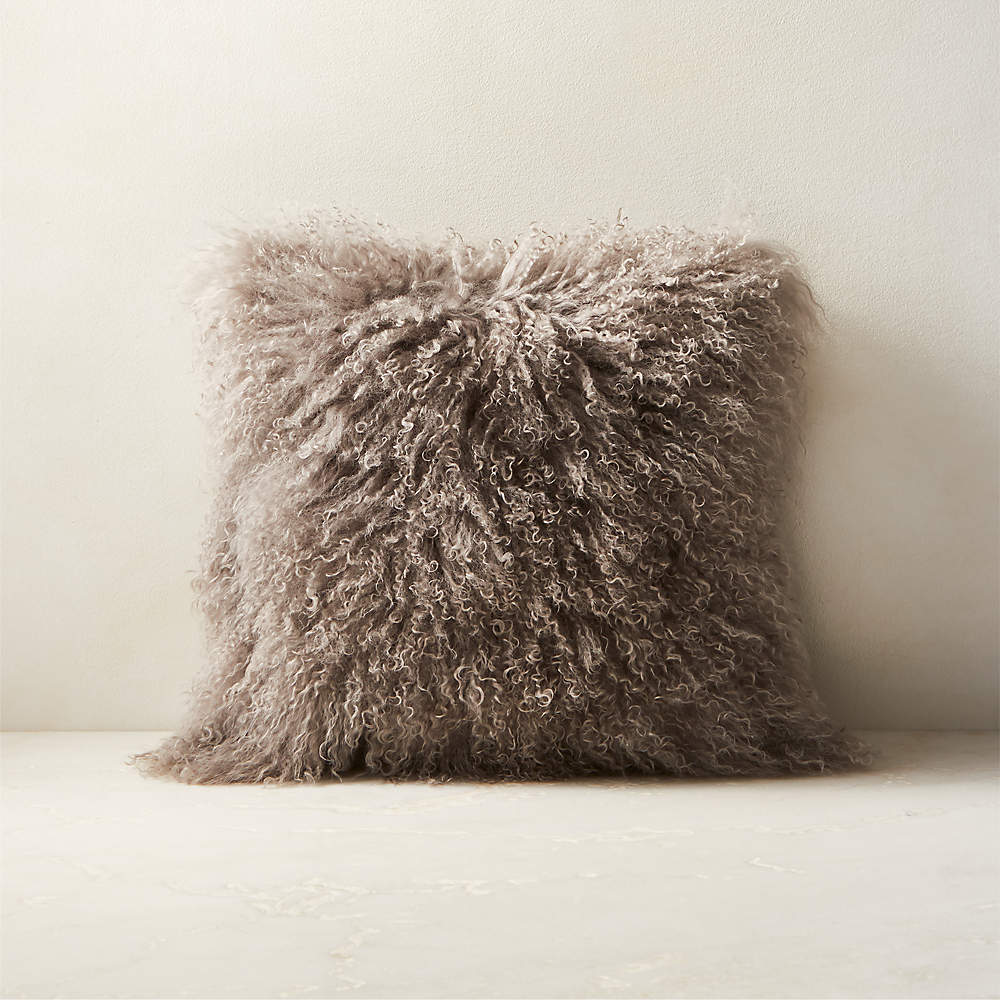 Grey mongolian 2025 fur pillow