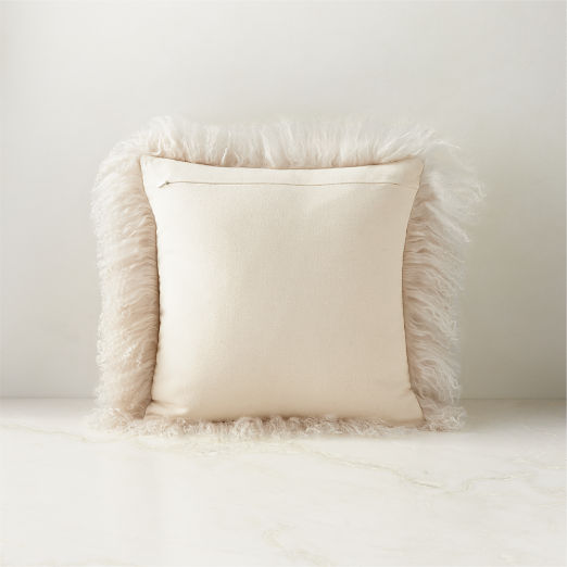 Warm White Mongolian Sheepskin Fur Throw Pillow 16''