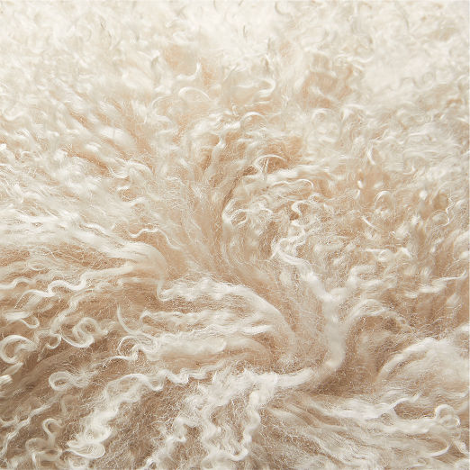 Warm White Mongolian Sheepskin Fur Throw Pillow Cover 16''x16"