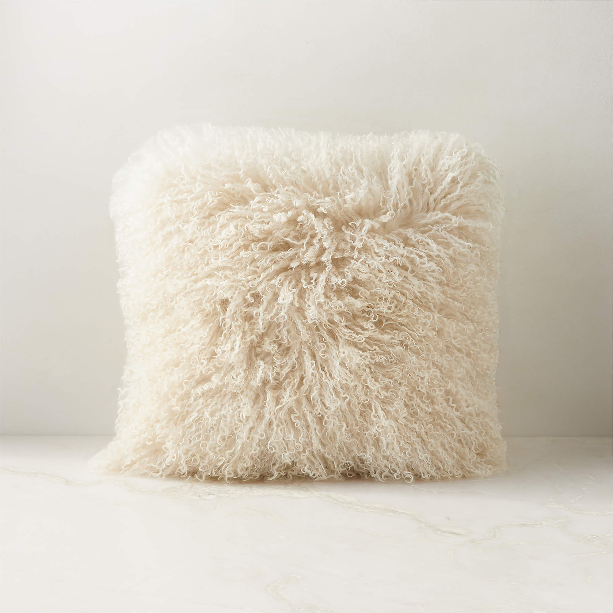 Warm White Mongolian Sheepskin Fur Throw Pillow with FeatherDown Insert 16'' + Reviews CB2