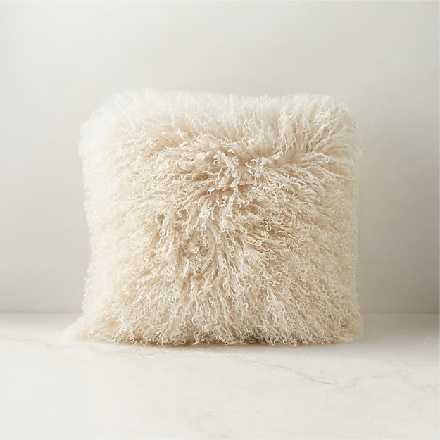 Shearling Charcoal Saddle Leather Lumbar Pillow