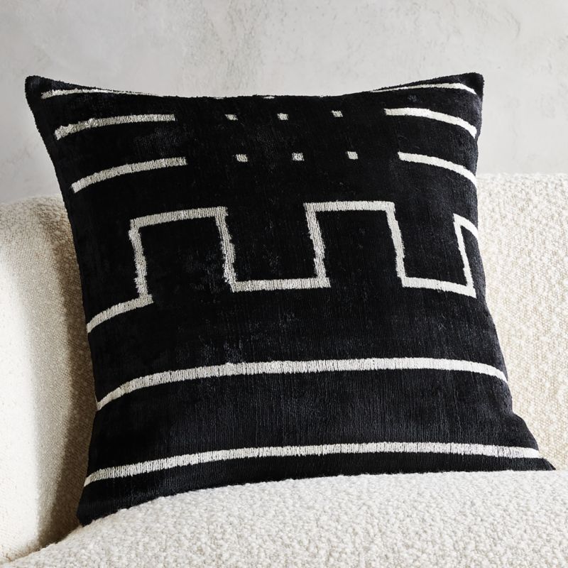 Lines Turkish Black Silk Throw Pillow with Feather-Down Insert 20" - image 0 of 9