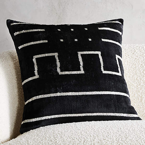 Lines Turkish Black Silk Throw Pillow with Feather-Down Insert 20"x20"