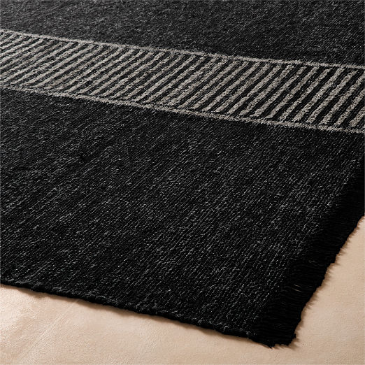 Moleno Handwoven Black Stripe New Zealand Wool and Linen Rug Swatch 12"x12"