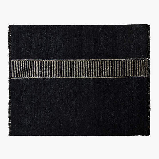 Moleno Handwoven Black Stripe New Zealand Wool and Linen Area Rug 8'x10'