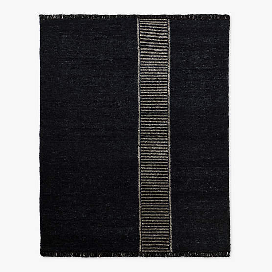 Moleno Handwoven Black Stripe New Zealand Wool and Linen Area Rug 6'x9'