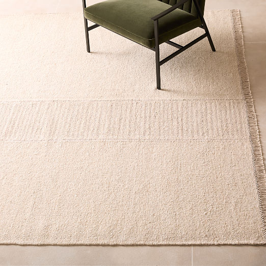 Moleno Warm White Stripe Handwoven New Zealand Wool and Linen Area Rug