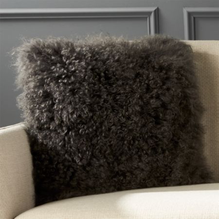 16 Mongolian Carbon Grey Sheepskin Pillow Cb2