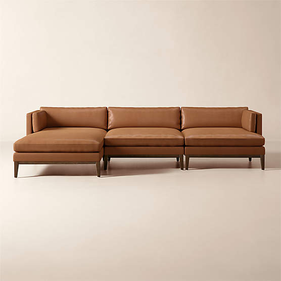Mona 3-Piece L-Shaped Leather Sectional Sofa with Left-Arm Chaise
