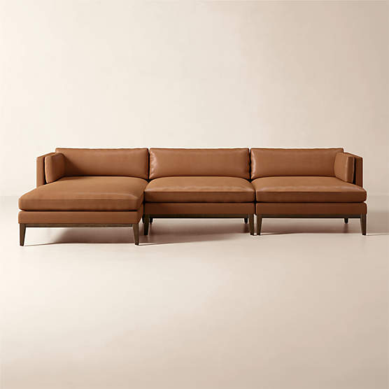 Mona 3-Piece L-Shaped Leather Sectional Sofa with Left-Arm Chaise