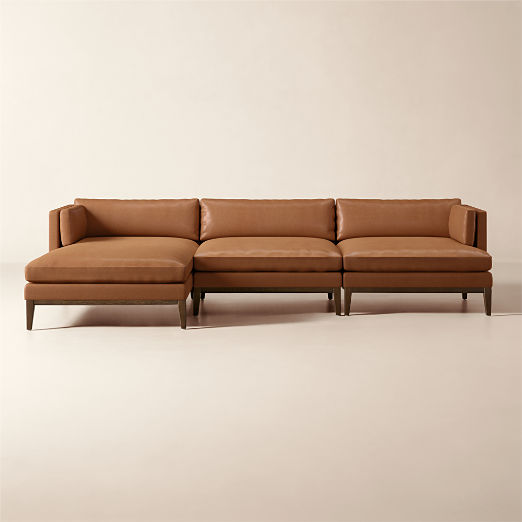 Mona 3-Piece L-Shaped Leather Sectional Sofa with Left-Arm Chaise